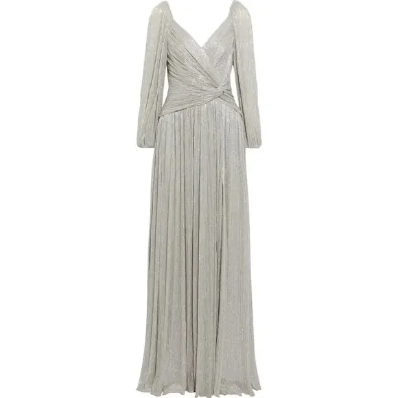 jonathan simkhai plisse lame maxi dress SIMKHAI Plisse Lame Maxi Dress in Cool Silver